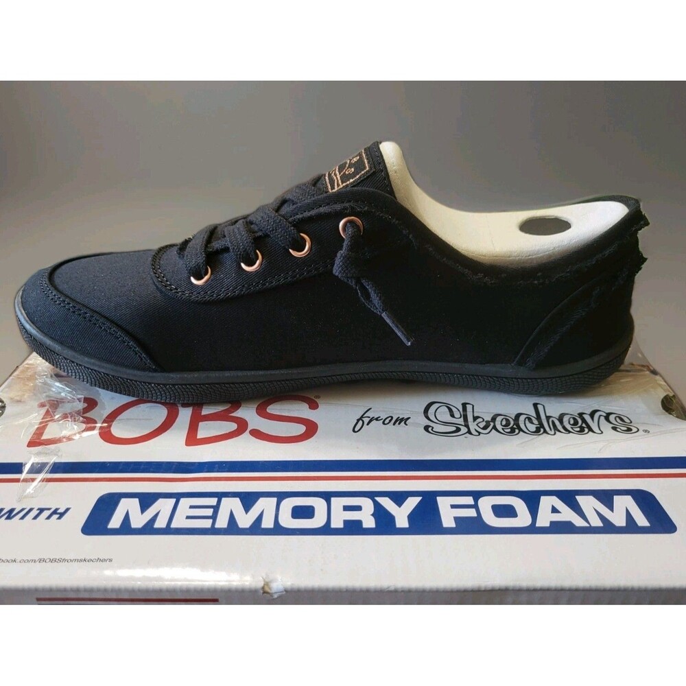 BOBS from Skechers B Cute Women’s Black Canvas Lace-Up Memory Foam Sneaker 9 - Picture 2 of 5